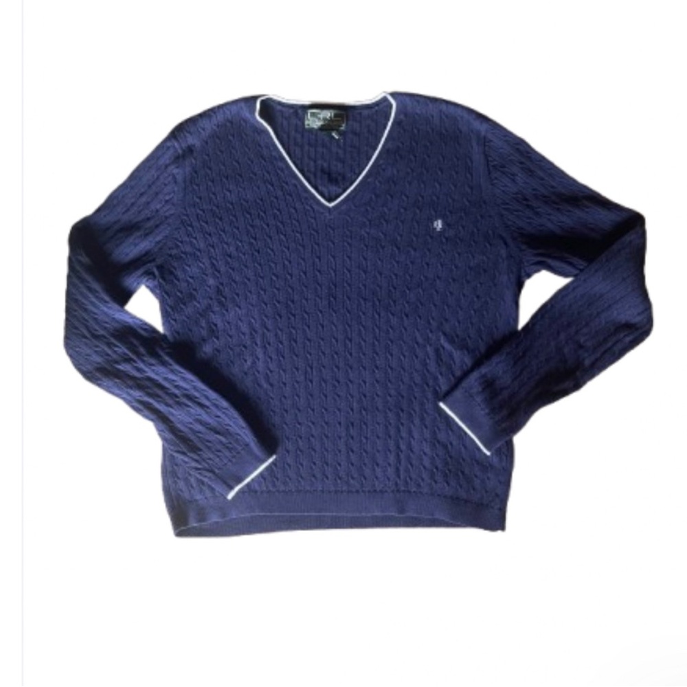 Polo Ralph Lauren Navy V-Neck Cable Knit Sweater